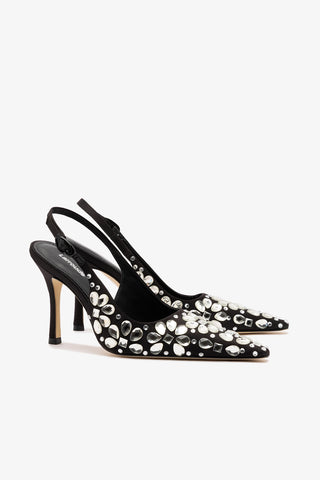 Carine Crystal Pump In Black Satin