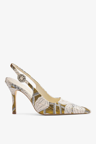 Larroudé by Markarian: Carine Pump Gold Floral Jacquard Pump Larroudé x Markarian
