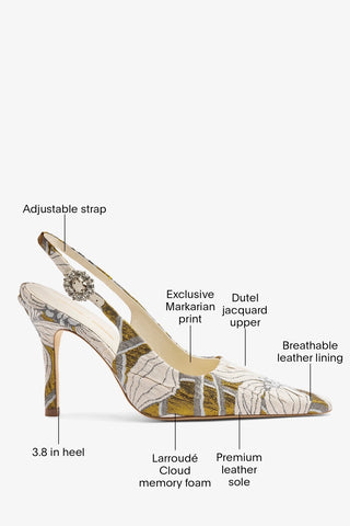 Larroudé by Markarian: Carine Pump Gold Floral Jacquard Pump Larroudé x Markarian