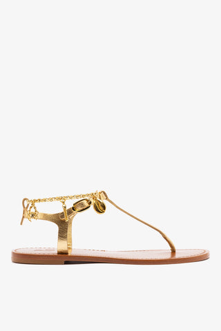 Gipsy Sandal In Gold Metallic Leather Flat - Sandal Larroudé