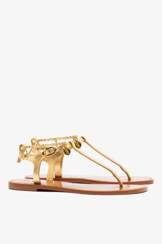 Gipsy Sandal In Gold Metallic Leather Flat - Sandal Larroudé