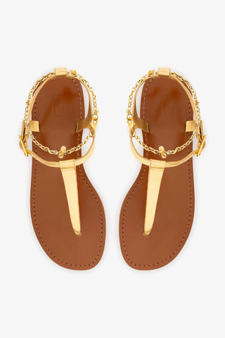 Gipsy Sandal In Gold Metallic Leather Flat - Sandal Larroudé