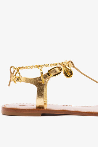 Gipsy Sandal In Gold Metallic Leather Flat - Sandal Larroudé