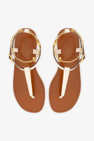 Gipsy Sandal In Ivory Vegetale Leather Flat - Sandal Larroudé