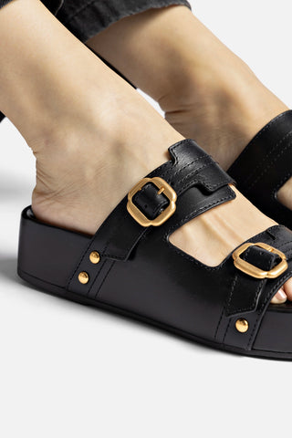 Milan Flatform Sandal In Black Vegetale Leather