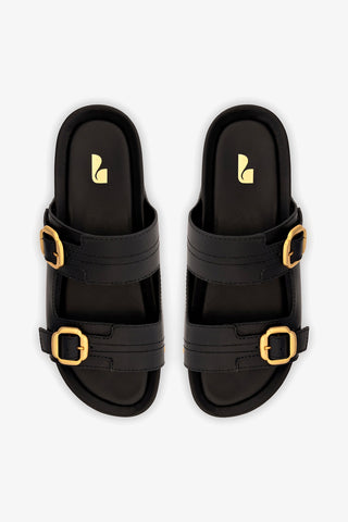 Milan Flatform Sandal In Black Vegetale Leather