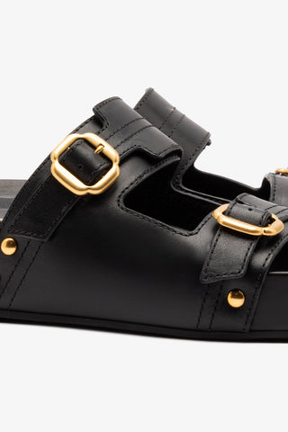Milan Flatform Sandal In Black Vegetale Leather