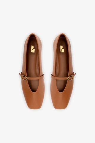 Misty Ballerina Flat In Caramel Leather