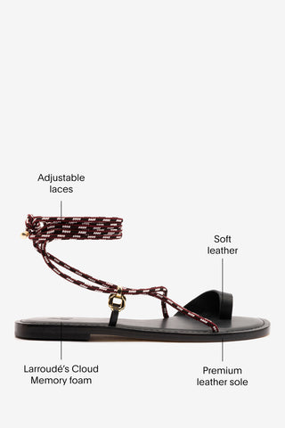Antibes Flat In Black Leather Flat - Sandal Larroudé
