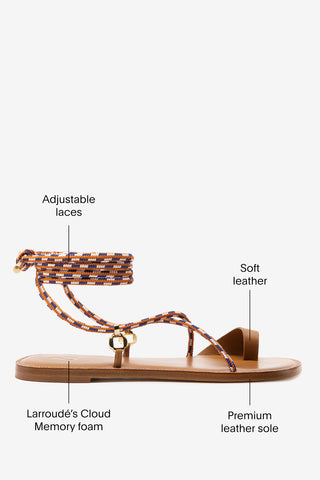 Antibes Flat In Caramel Leather Flat - Sandal Larroudé