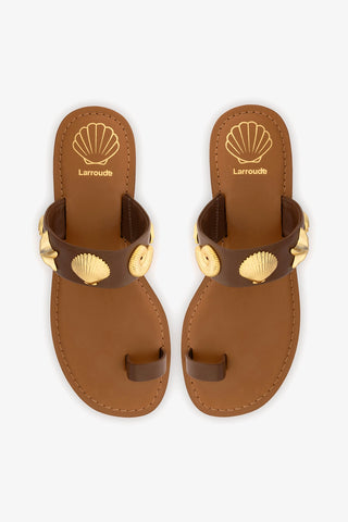 Madison Thong Sandal In Burnt Umber Leather