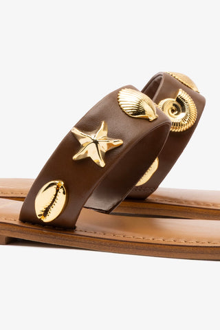 Madison Thong Sandal In Burnt Umber Leather