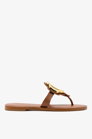 Margherita Thong Sandal in Caramel Leather and Gold Hardware