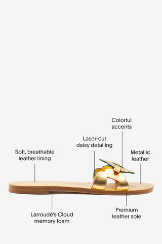 Margherita Slide In Metallic Gold Leather Flat - Sandal Larroudé