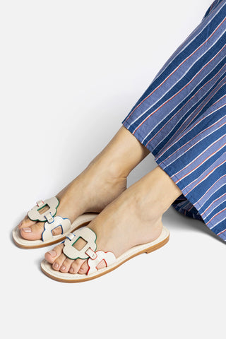 Margherita Slide In Ivory Leather Flat - Sandal Larroudé
