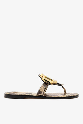 Margherita Thong Sandal in Neutral Snake Leather and Gold Hardware Flat - Sandal Larroudé