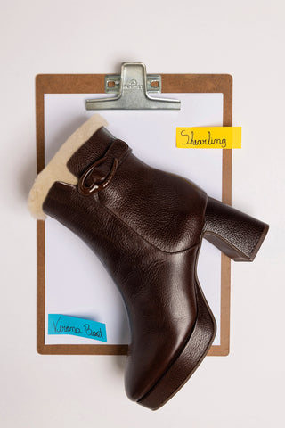 Dolly Verona Low Boot In Brown Leather And Natural Shearling