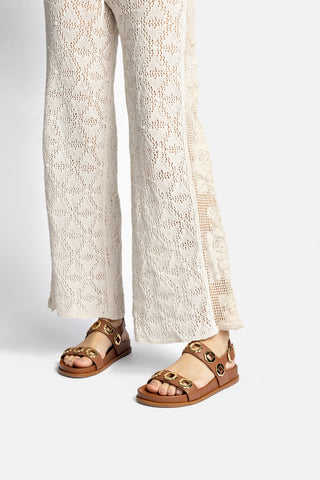 Milan Sport Sandal In Caramel Leather Flat - Sandal Larroudé