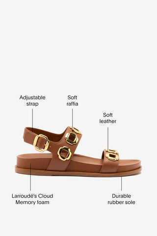 Milan Sport Sandal In Caramel Leather Flat - Sandal Larroudé