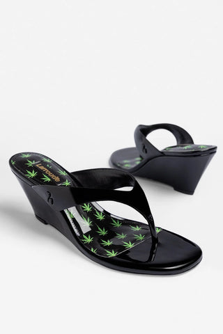 Gaia Low Wedge Sandal Black Patent Leather Sandal Larroudé