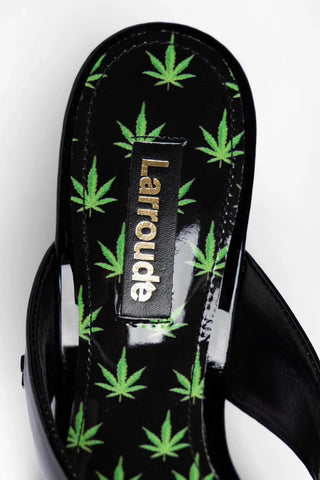Gaia Low Wedge Sandal Black Patent Leather Sandal Larroudé