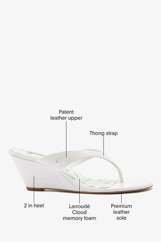 Gaia Low Wedge Sandal White Patent Leather Sandal Larroudé
