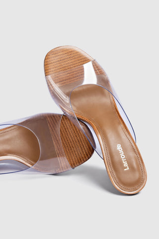 Vivi Wedge Mule In Clear Vinyl Womens - Shoes - Mules Larroudé