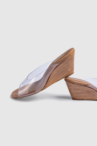 Vivi Wedge Mule In Clear Vinyl Womens - Shoes - Mules Larroudé