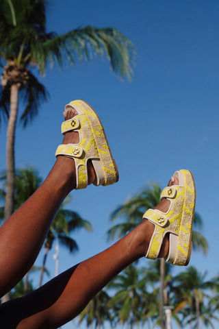 Jetty Sandal Yellow Printed Fabric Sandal Larroudé