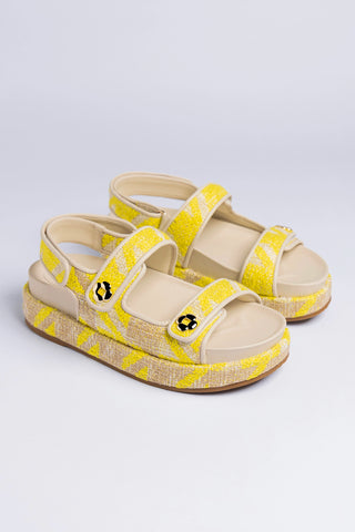 Jetty Sandal Yellow Printed Fabric Sandal Larroudé