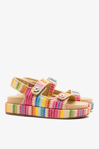 Jetty Sandal In Pink Raffia Lace and Beige Leather