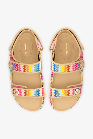 Jetty Sandal In Pink Raffia Lace and Beige Leather