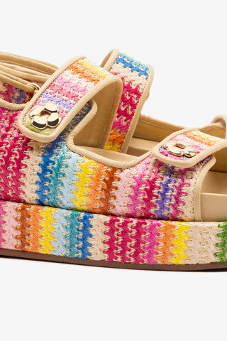 Jetty Sandal In Pink Raffia Lace and Beige Leather