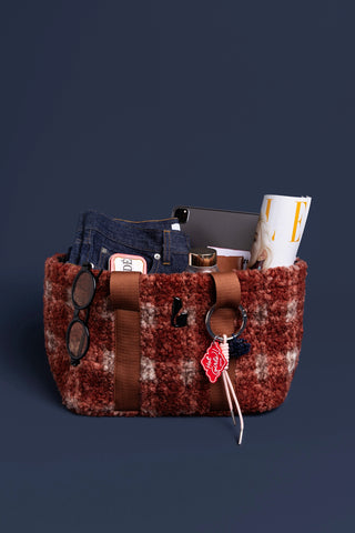 Americana Tote Bag In Berry Plaid Fur