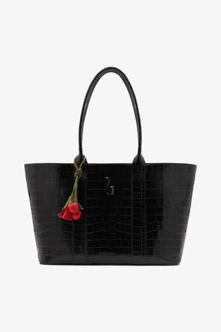 City Tote Bag Black Croco Leather Bag Larroudé