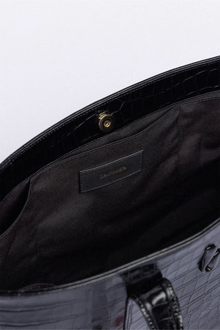 City Tote Bag Black Croco Leather Bag Larroudé