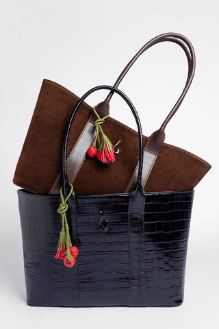 City Tote Bag Black Croco Leather Bag Larroudé