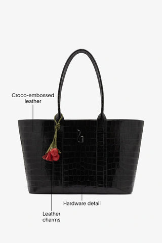 City Tote Bag Black Croco Leather Bag Larroudé