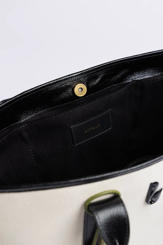 City Tote Bag Natural Canvas and Black Leather Bag Larroudé