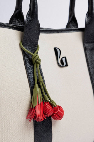 City Tote Bag Natural Canvas and Black Leather Bag Larroudé