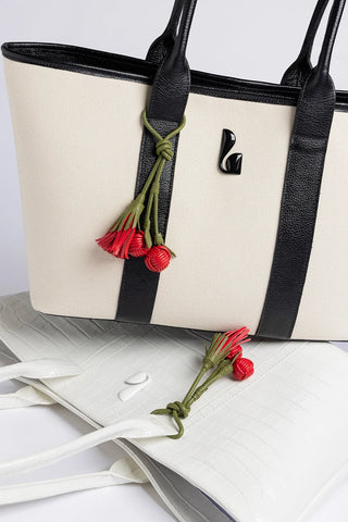 City Tote Bag Natural Canvas and Black Leather Bag Larroudé