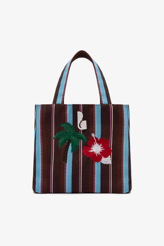 Poppy Mini Tote Bag In Brown And Azure Raffia