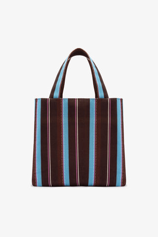 Poppy Mini Tote Bag In Brown And Azure Raffia