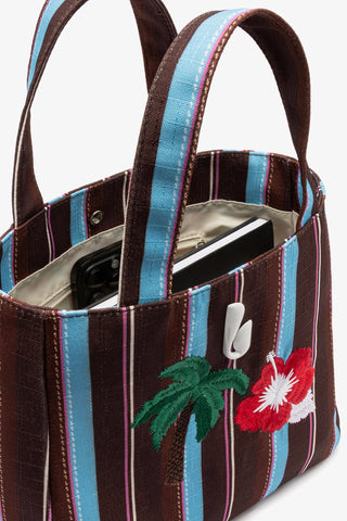 Poppy Mini Tote Bag In Brown And Azure Raffia