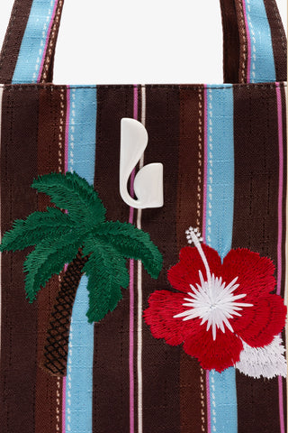 Poppy Mini Tote Bag In Brown And Azure Raffia