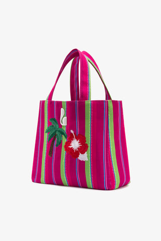 Poppy Mini Tote Bag In Pink And Emerald Raffia