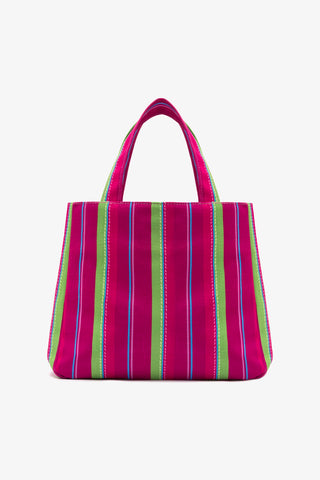 Poppy Mini Tote Bag In Pink And Emerald Raffia