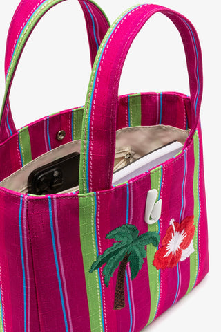 Poppy Mini Tote Bag In Pink And Emerald Raffia