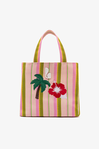 Poppy Mini Tote Bag In Tulip And Emerald Raffia