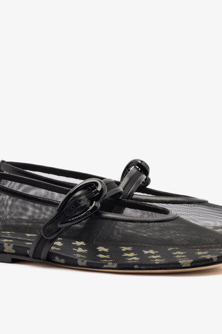 Verona Mesh Ballet Flat In Black Mesh and Leather Ballet Larroudé